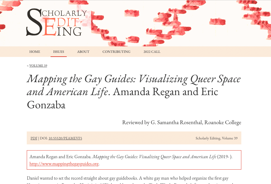 Mapping the Gay Guides Reviewed in Scholarly Editing